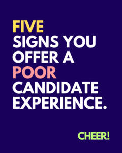 Cover for carousel saying 'five signs you offer a candidate experience' and the cheer logo